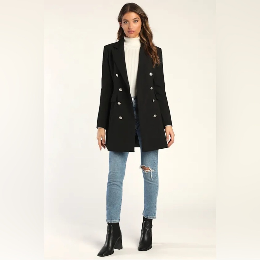 Lulu's Black Double-Breasted Blazer Coat